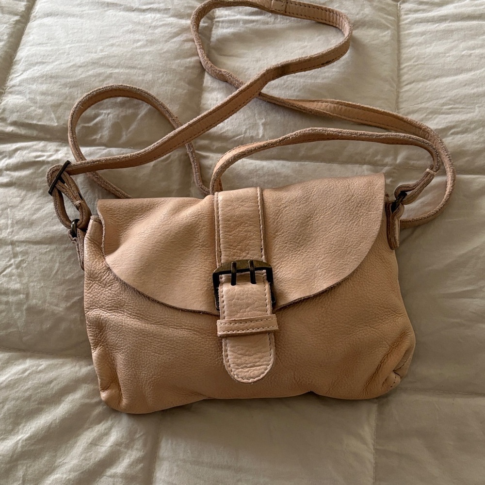 We The Free Brando Buckle Italian straw Leather Crossbody Bag